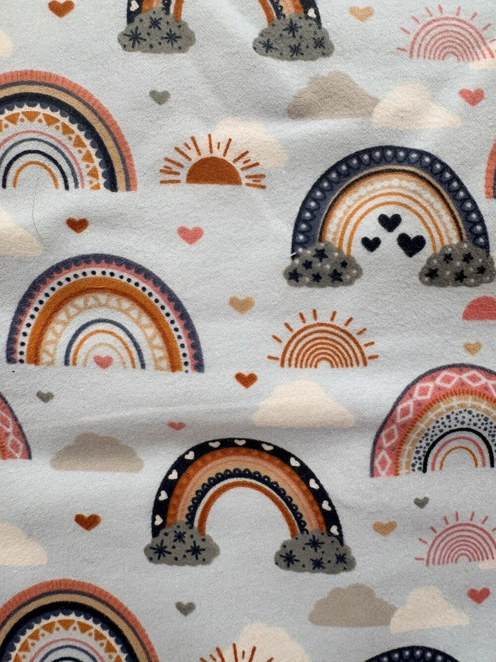 Rainbow Flannel Fabric Light Blue Background Wholesome Baby Toddler 2-18" Cuts
